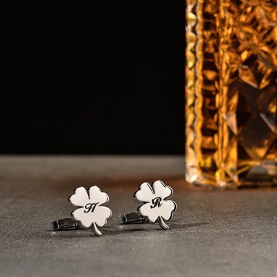 Personalised Four Leaf Clover Cufflinks Engraved Initial Cufflinks