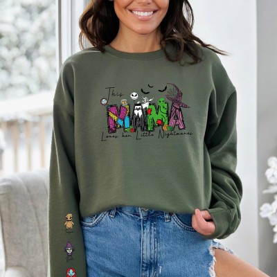 CustomThis Mama Loves Her Nightmares Halloween Sweater Funny Spooky Moms Gift
