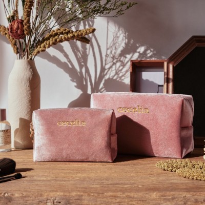 Custom Name Velvet Makeup Bag Travel Toiletry Bag Wedding Gift for Her