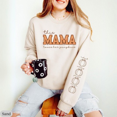 Custom Mama's Pumpkins Sleeve Print Sweatshirt