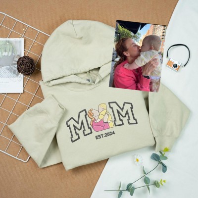 Personalised Embroidered Mum and Kids Portrait Hoodie Gift For Mum