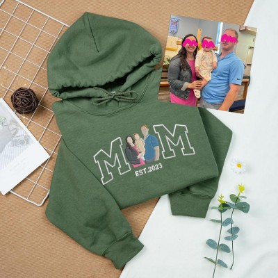 Personalised Embroidered Mum and Kids Portrait Hoodie Gift For Mum