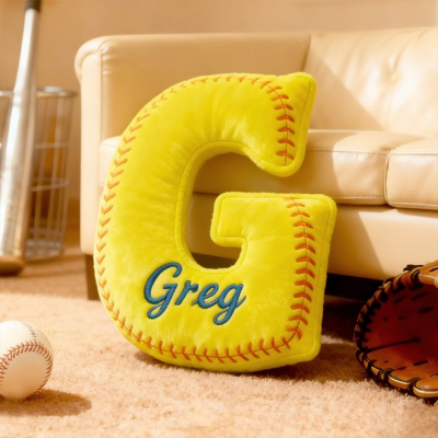 Personalised Softball Themed Letter Shaped Pillow with Name Sports Fans Xmas Gift for Kids