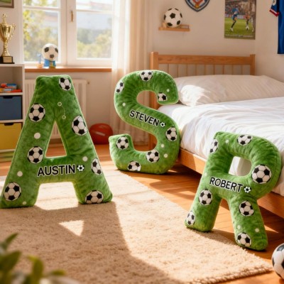 Personalised Soccer Field Initial Pillow with Kids Name Sports Lover Xmas Gift