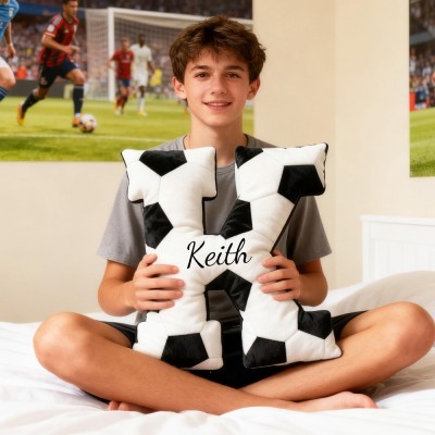 Personalised Soccer Theme Initial Pillow with Kids Name Sports Fans Xmas Gift