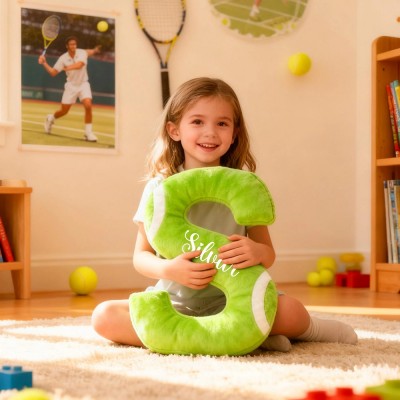 Personalised Tennis Letter Pillow with Kids Name Sports Room Decor Xmas Gift