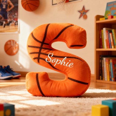 Personalised 3D Print Basketball Letter Shaped Pillow with Kids Name Sports Fans Xmas Gift