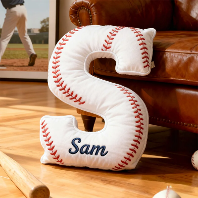 Personalised Baseball Letter Shaped Pillow with Name Sports Fans Xmas Gift for Kids