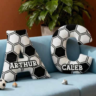 Personalised Soccer Letter Shaped Pillow with Name Sports Fans Xmas Gift for Kids
