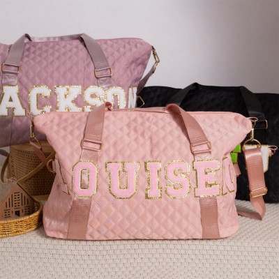 Personalised Travel Bags with Name Chenille Letter Travel Bag for Her