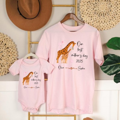 Personalised Our First Mother's Day Giraffes Matching Shirts Set Mother's Day Gift