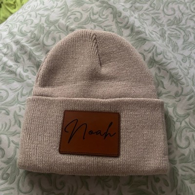 Custom Beanie for Kids Leather Patch Beanies Personalized Gift for Kids Christmas Gifts